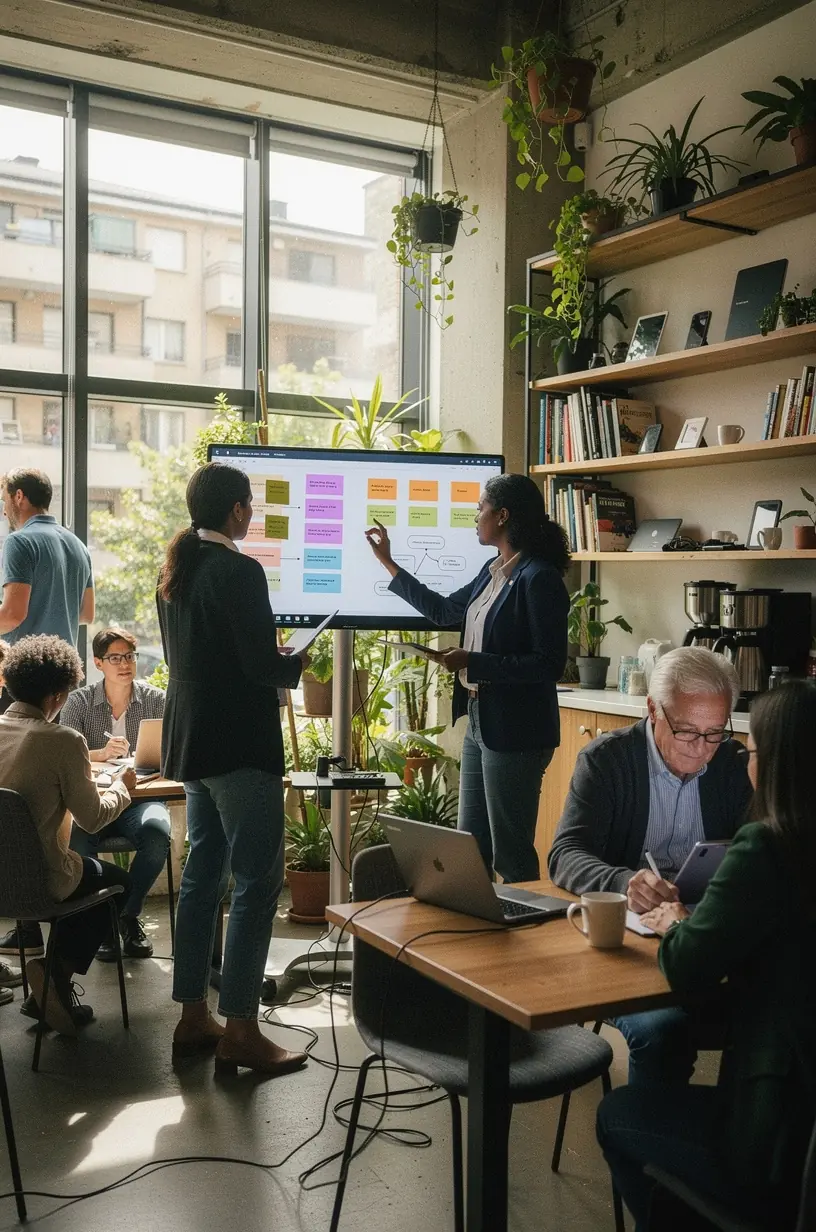 Urban planner reviewing digital maps and data analytics to optimize neighborhood resource allocation.