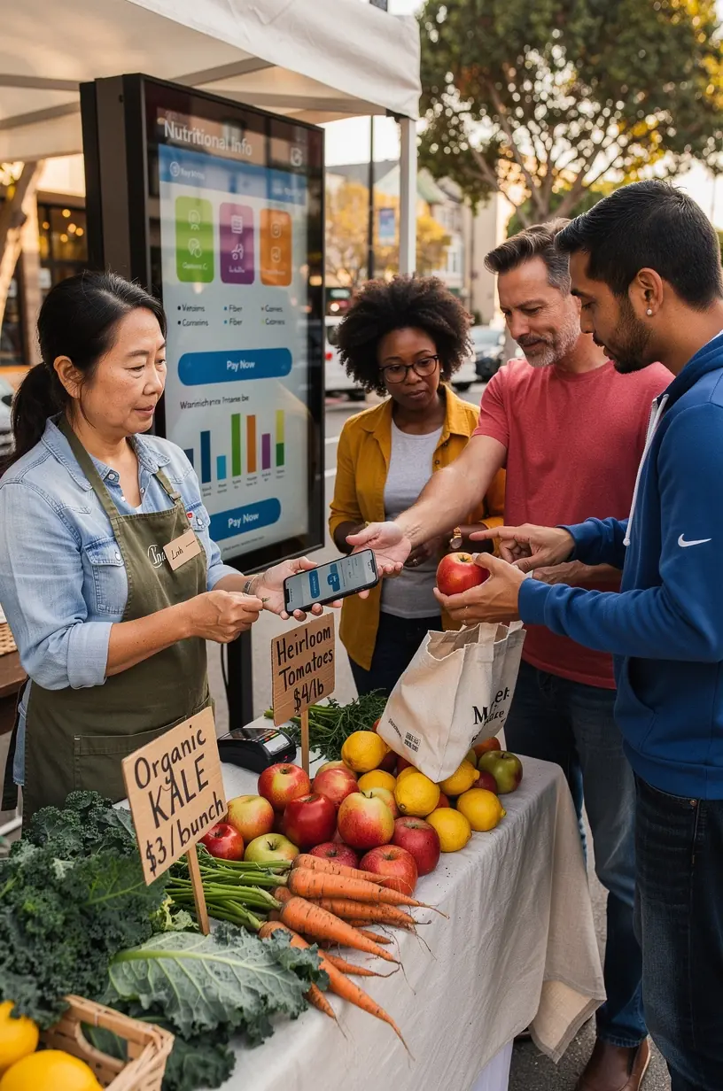 Community members using a mobile app to access local transit schedules and urban services.